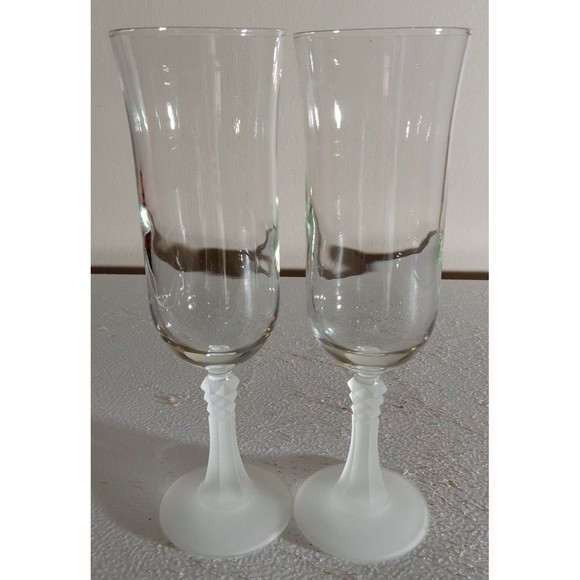 Vintage Cristal D'arques Durand Frosted Champagne Flutes Set Of 2